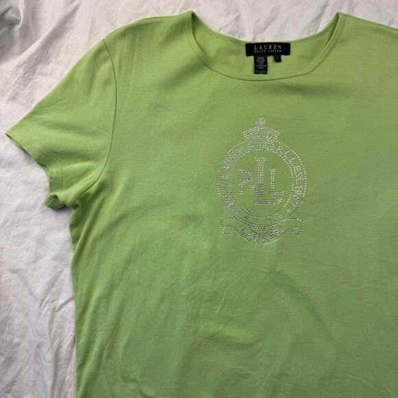 Green Ralph Lauren rhinestone logo Y2K tee - size large - Picture 4 of 6